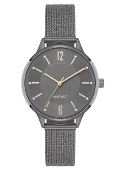 Women's Round, Dark Gray Stainless Steel Mesh Bracelet Watch