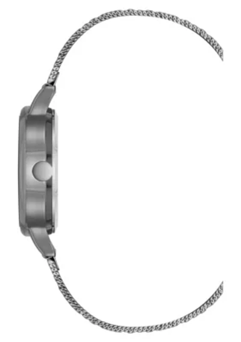 Women's Round, Dark Gray Stainless Steel Mesh Bracelet Watch