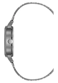 Women's Round, Dark Gray Stainless Steel Mesh Bracelet Watch