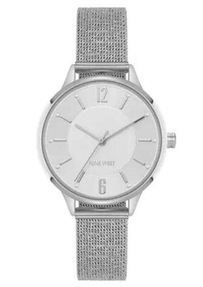 Women's Round, Silver-Tone Stainless Steel Mesh Bracelet Watch
