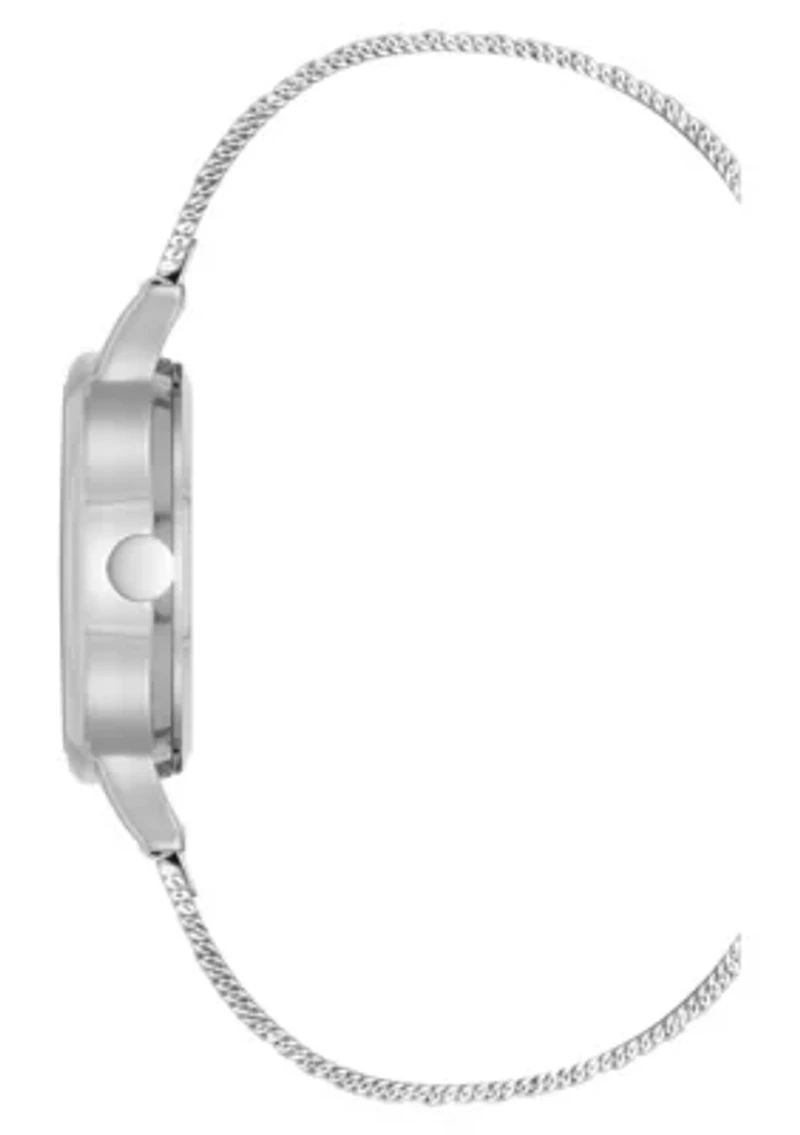 Women's Round, Silver-Tone Stainless Steel Mesh Bracelet Watch