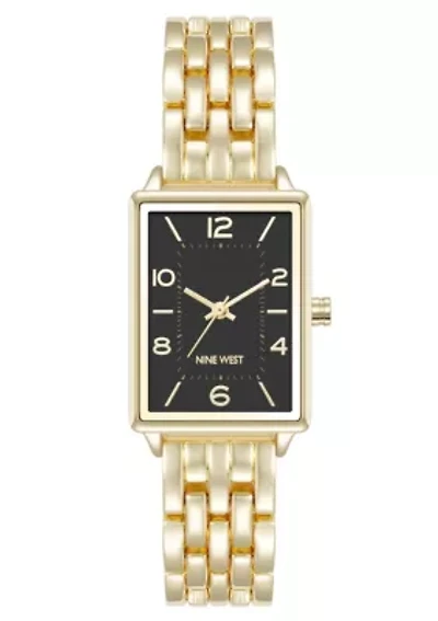 Quartz Rectangular Gold-tone Metal Alloy Link Bracelet Watch