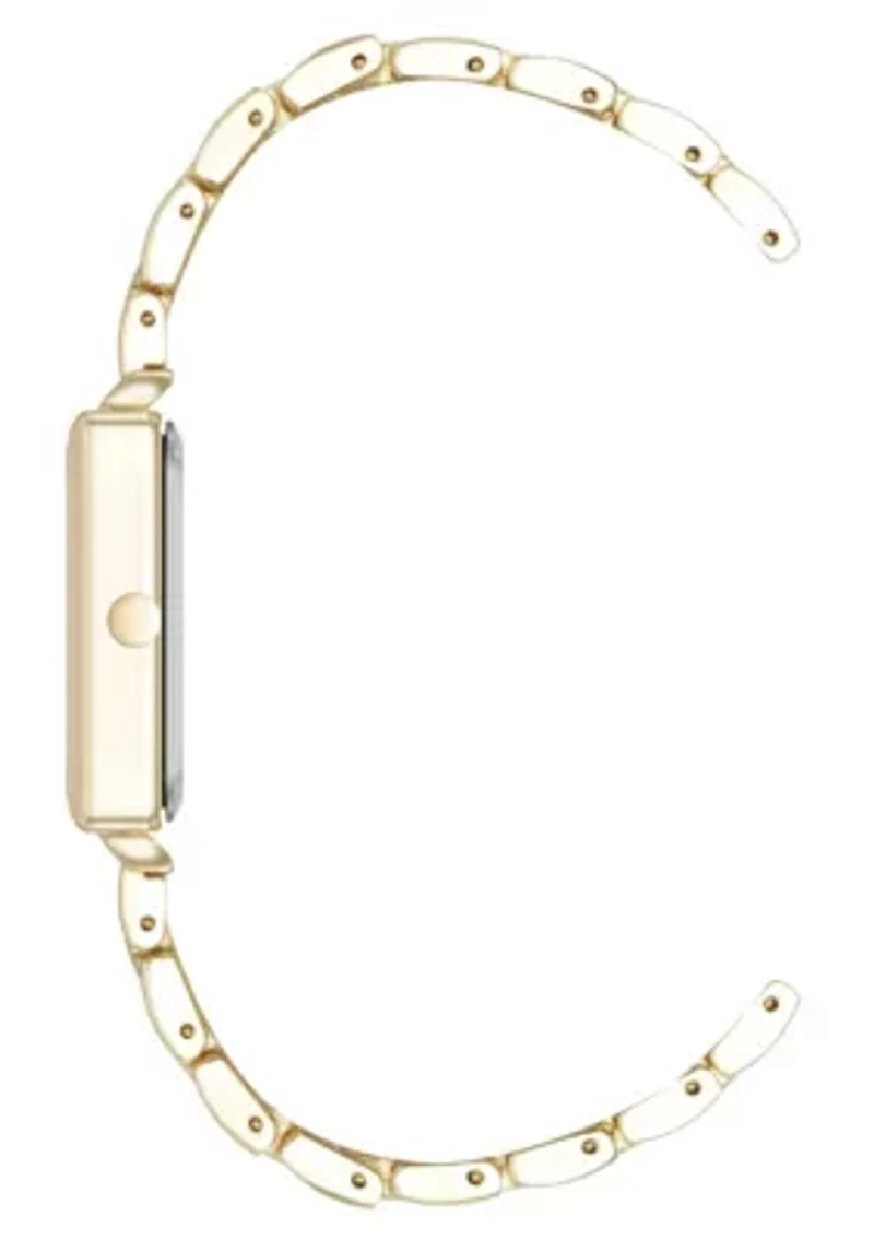 Quartz Rectangular Gold-tone Metal Alloy Link Bracelet Watch