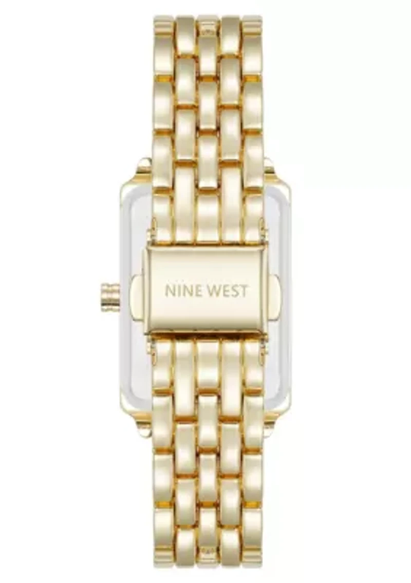 Quartz Rectangular Gold-tone Metal Alloy Link Bracelet Watch