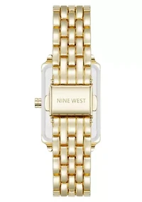 Quartz Rectangular Gold-tone Metal Alloy Link Bracelet Watch