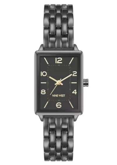 Quartz Rectangular Dark Gray Metal Alloy Link Bracelet Watch
