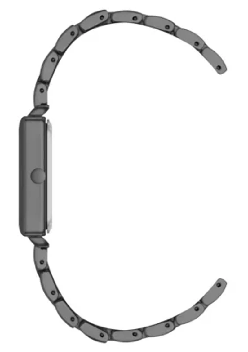 Quartz Rectangular Dark Gray Metal Alloy Link Bracelet Watch