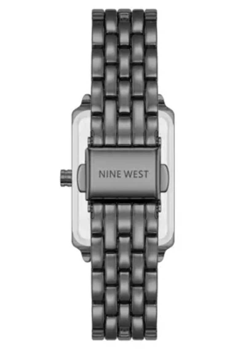 Quartz Rectangular Dark Gray Metal Alloy Link Bracelet Watch