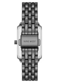 Quartz Rectangular Dark Gray Metal Alloy Link Bracelet Watch