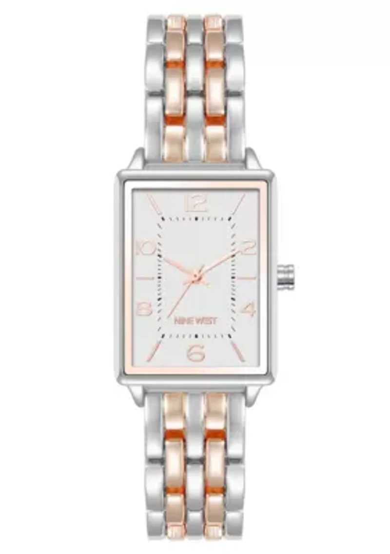 Quartz Rectangular Two-tone Metal Alloy Link Bracelet Watch