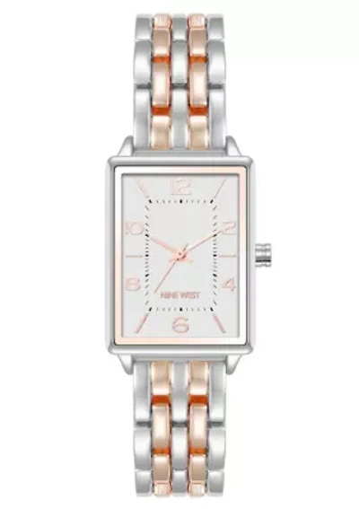 Quartz Rectangular Two-tone Metal Alloy Link Bracelet Watch