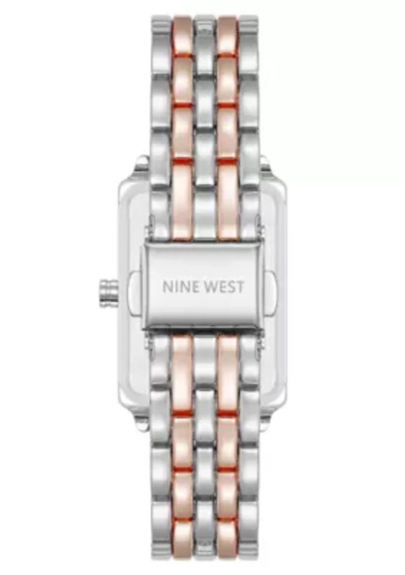 Quartz Rectangular Two-tone Metal Alloy Link Bracelet Watch