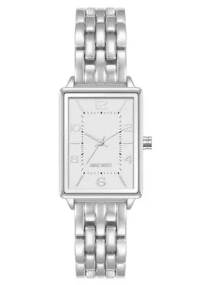 Quartz Rectangular Silver-tone Metal Alloy Link Bracelet Watch