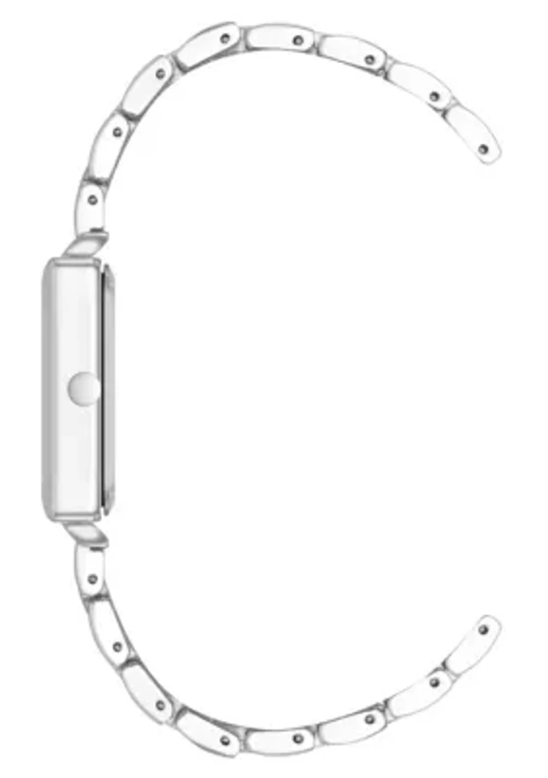 Quartz Rectangular Silver-tone Metal Alloy Link Bracelet Watch