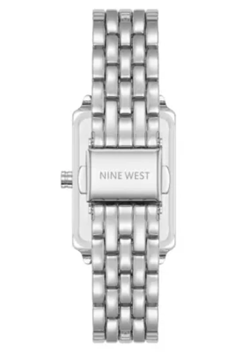 Quartz Rectangular Silver-tone Metal Alloy Link Bracelet Watch