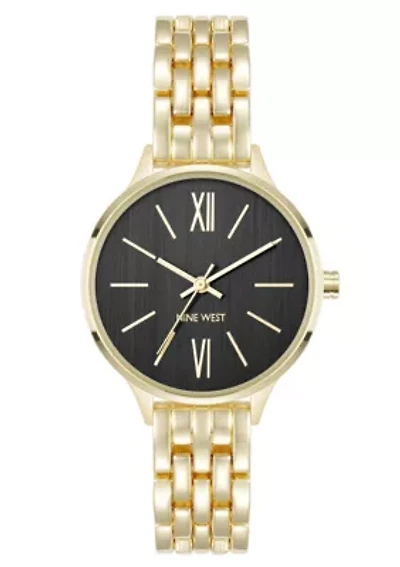 Quartz Round Gold-tone Metal Alloy Link Bracelet Watch