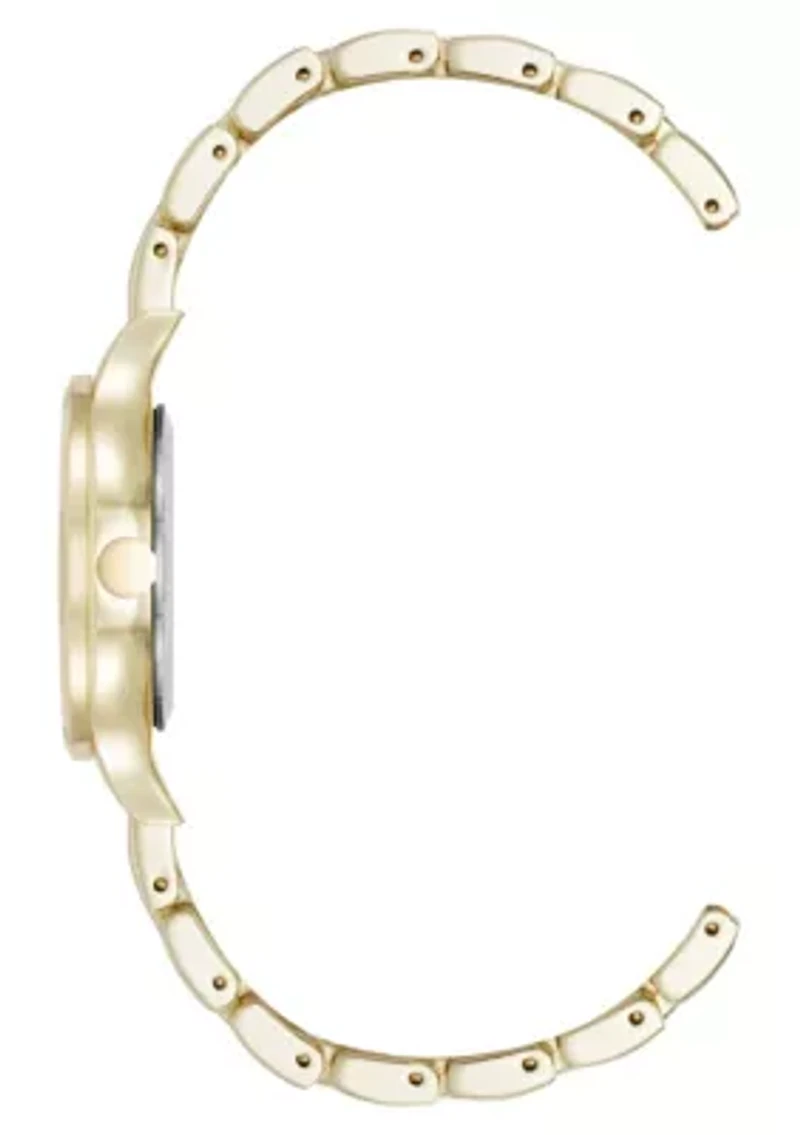 Quartz Round Gold-tone Metal Alloy Link Bracelet Watch