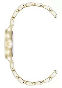 Quartz Round Gold-tone Metal Alloy Link Bracelet Watch