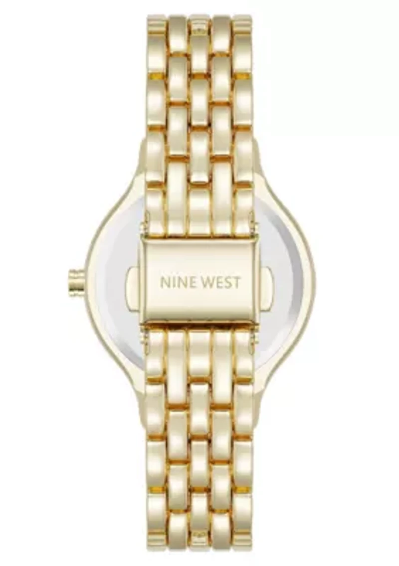 Quartz Round Gold-tone Metal Alloy Link Bracelet Watch