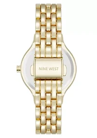 Quartz Round Gold-tone Metal Alloy Link Bracelet Watch
