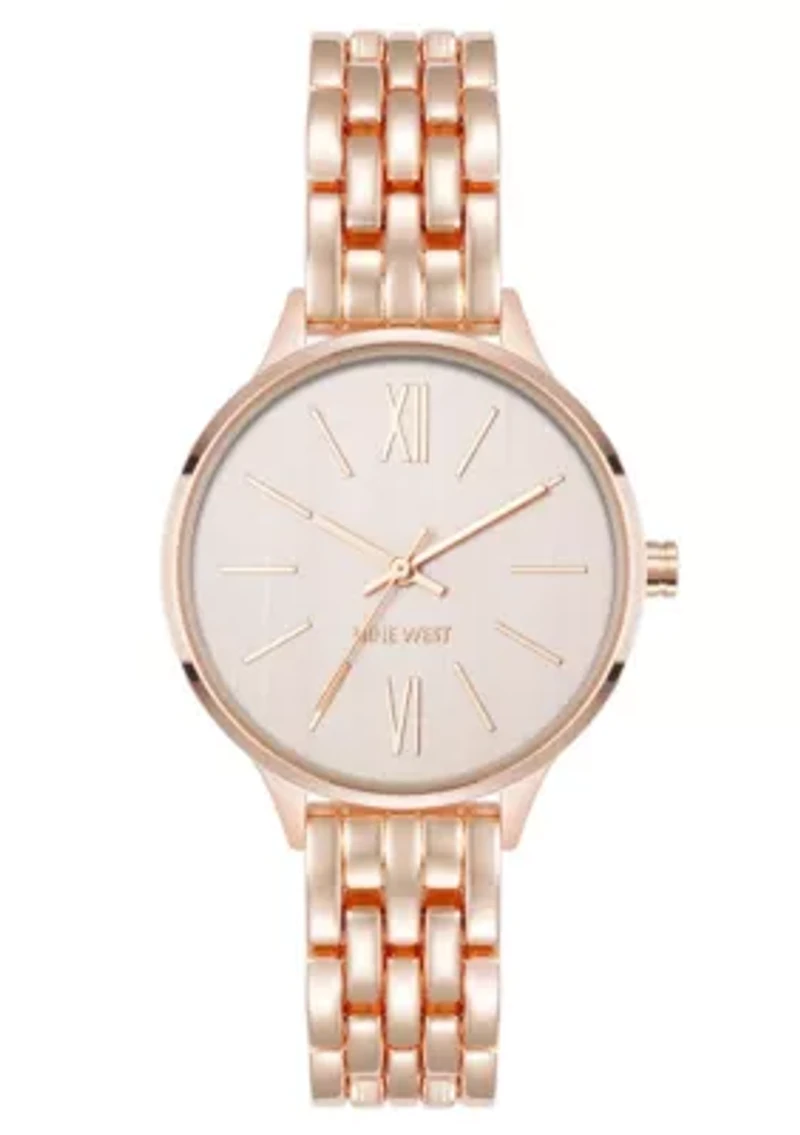 Quartz Round Rose Gold-tone Metal Alloy Link Bracelet Watch