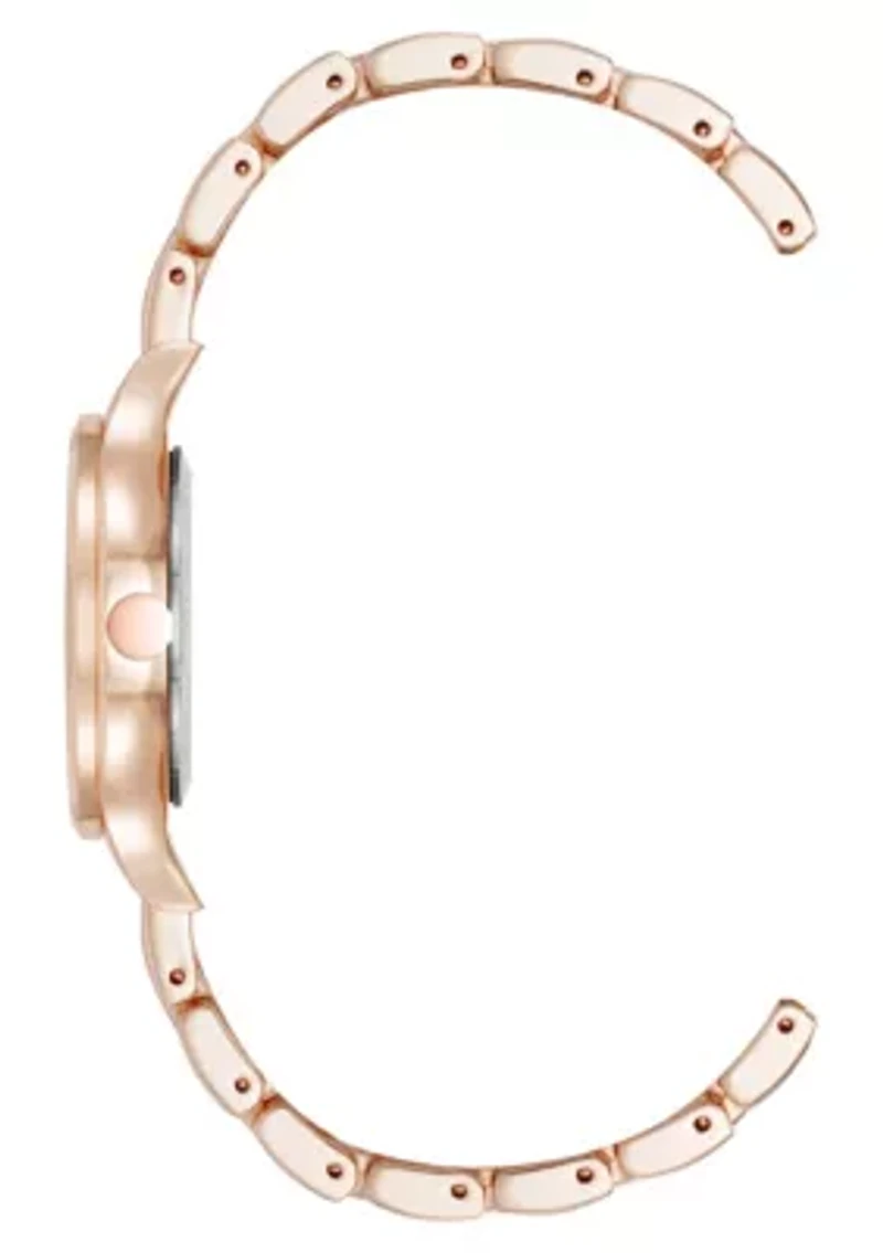 Quartz Round Rose Gold-tone Metal Alloy Link Bracelet Watch
