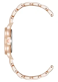 Quartz Round Rose Gold-tone Metal Alloy Link Bracelet Watch
