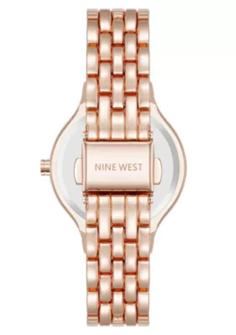 Quartz Round Rose Gold-tone Metal Alloy Link Bracelet Watch