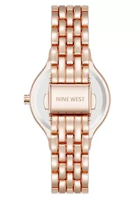 Quartz Round Rose Gold-tone Metal Alloy Link Bracelet Watch