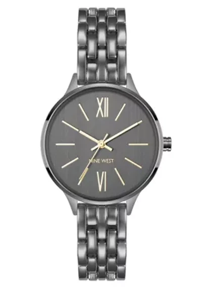 Quartz Round Dark Gray Metal Alloy Link Bracelet Watch