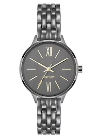 Quartz Round Dark Gray Metal Alloy Link Bracelet Watch