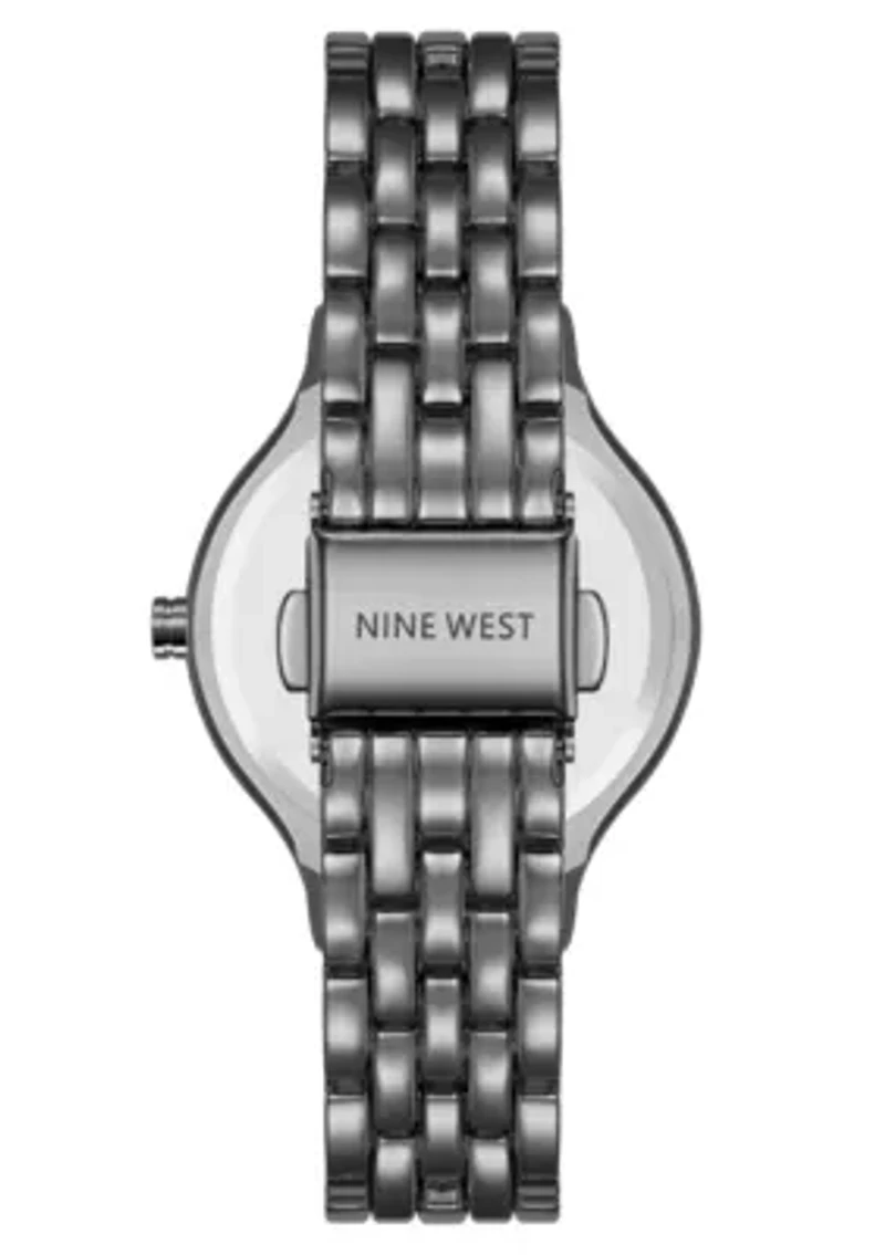 Quartz Round Dark Gray Metal Alloy Link Bracelet Watch