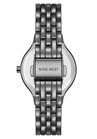 Quartz Round Dark Gray Metal Alloy Link Bracelet Watch