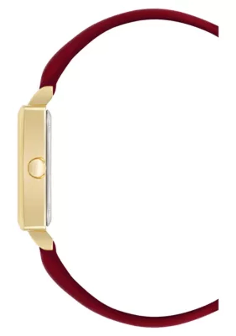 Square Burgundy Faux Leather Band Watch