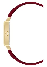 Square Burgundy Faux Leather Band Watch