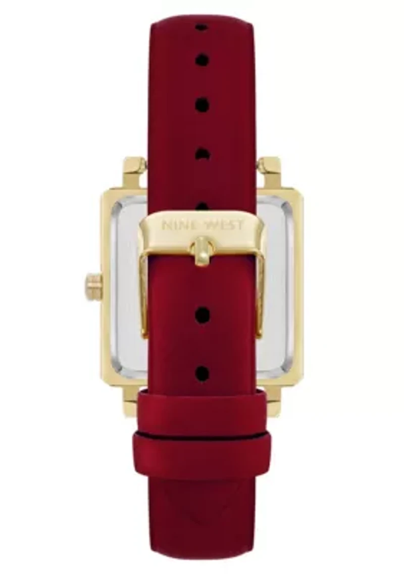 Square Burgundy Faux Leather Band Watch
