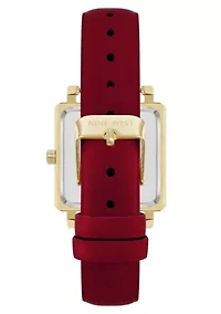 Square Burgundy Faux Leather Band Watch