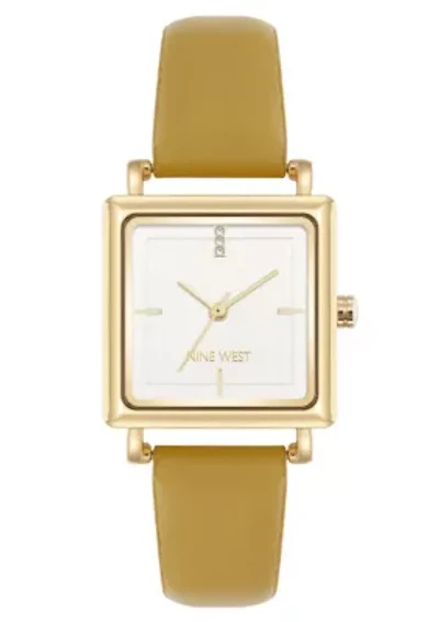 Square Marigold Faux Leather Band Watch