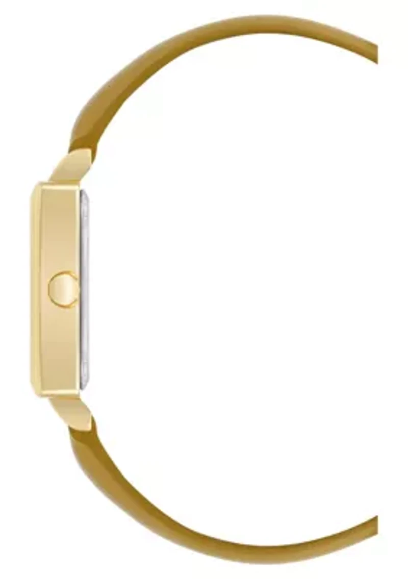 Square Marigold Faux Leather Band Watch