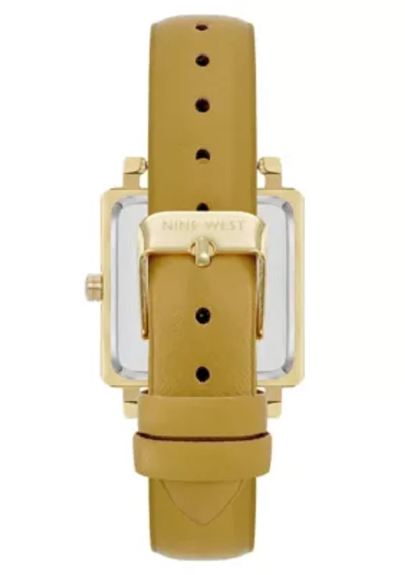 Square Marigold Faux Leather Band Watch