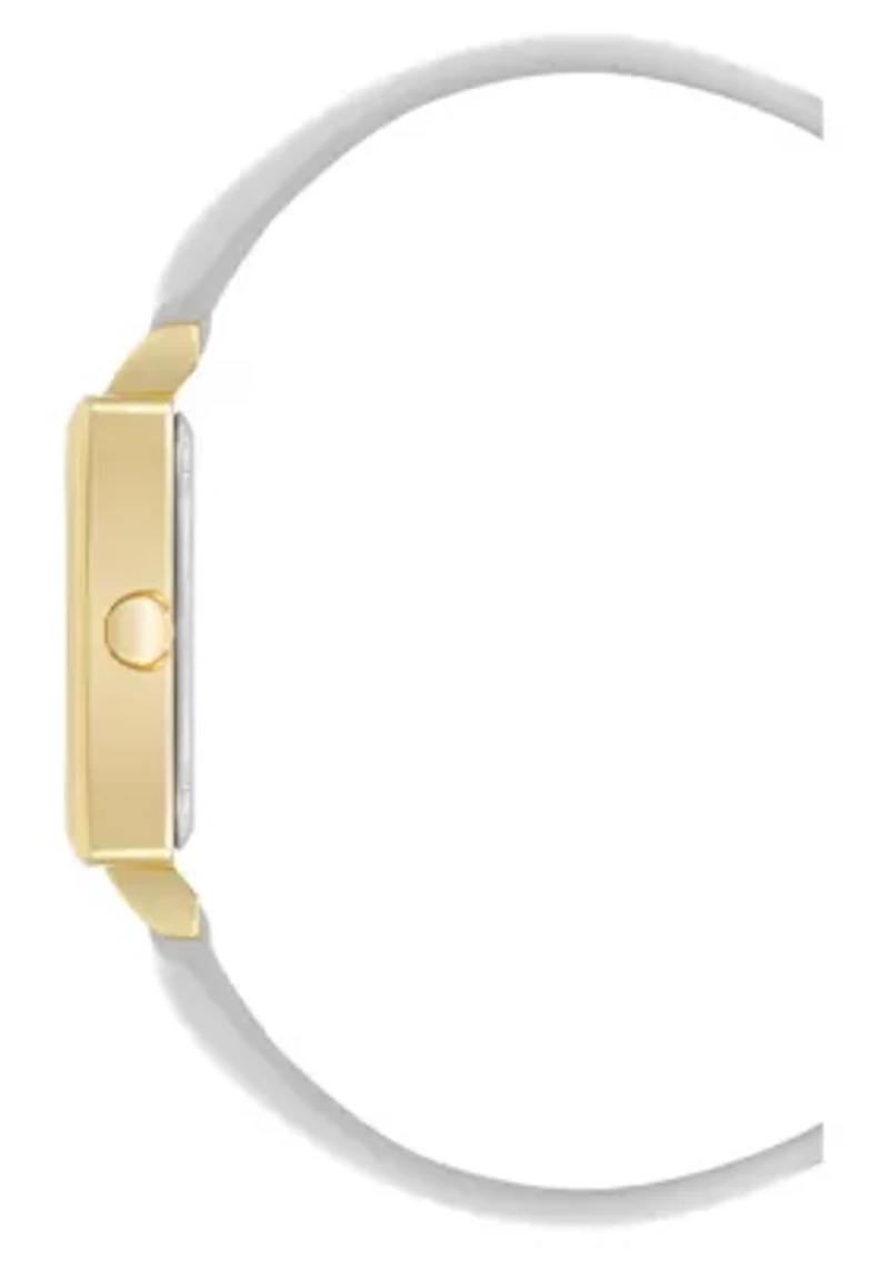 Square White Faux Leather Band Watch