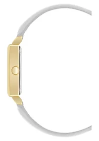 Square White Faux Leather Band Watch