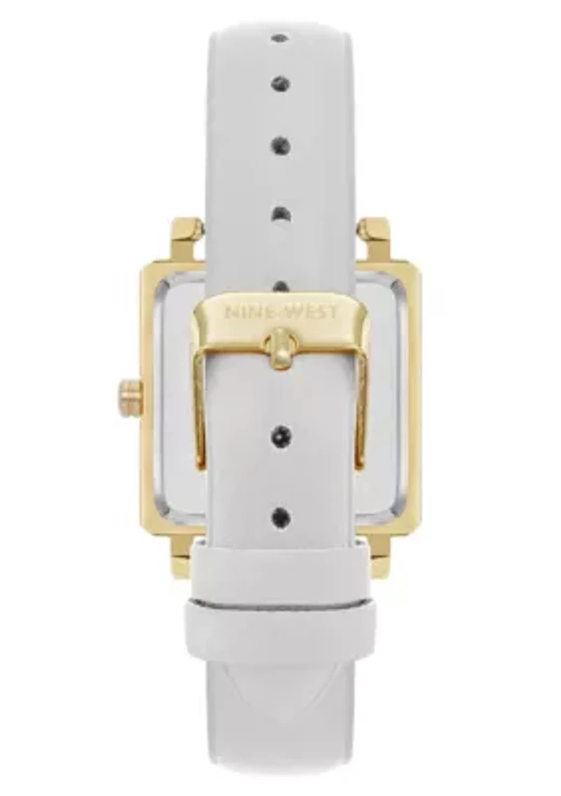 Square White Faux Leather Band Watch