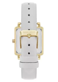 Square White Faux Leather Band Watch