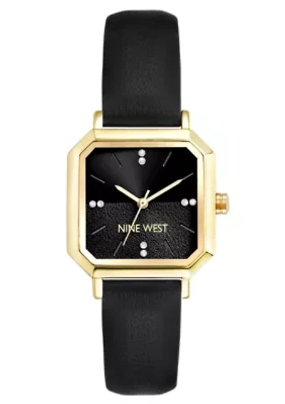 Women's Square Black Faux Leather Band Watch