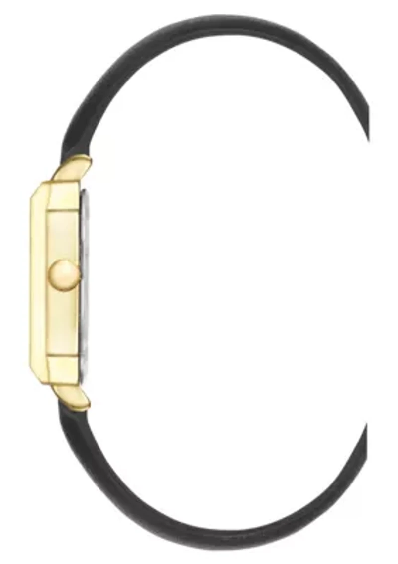 Women's Square Black Faux Leather Band Watch