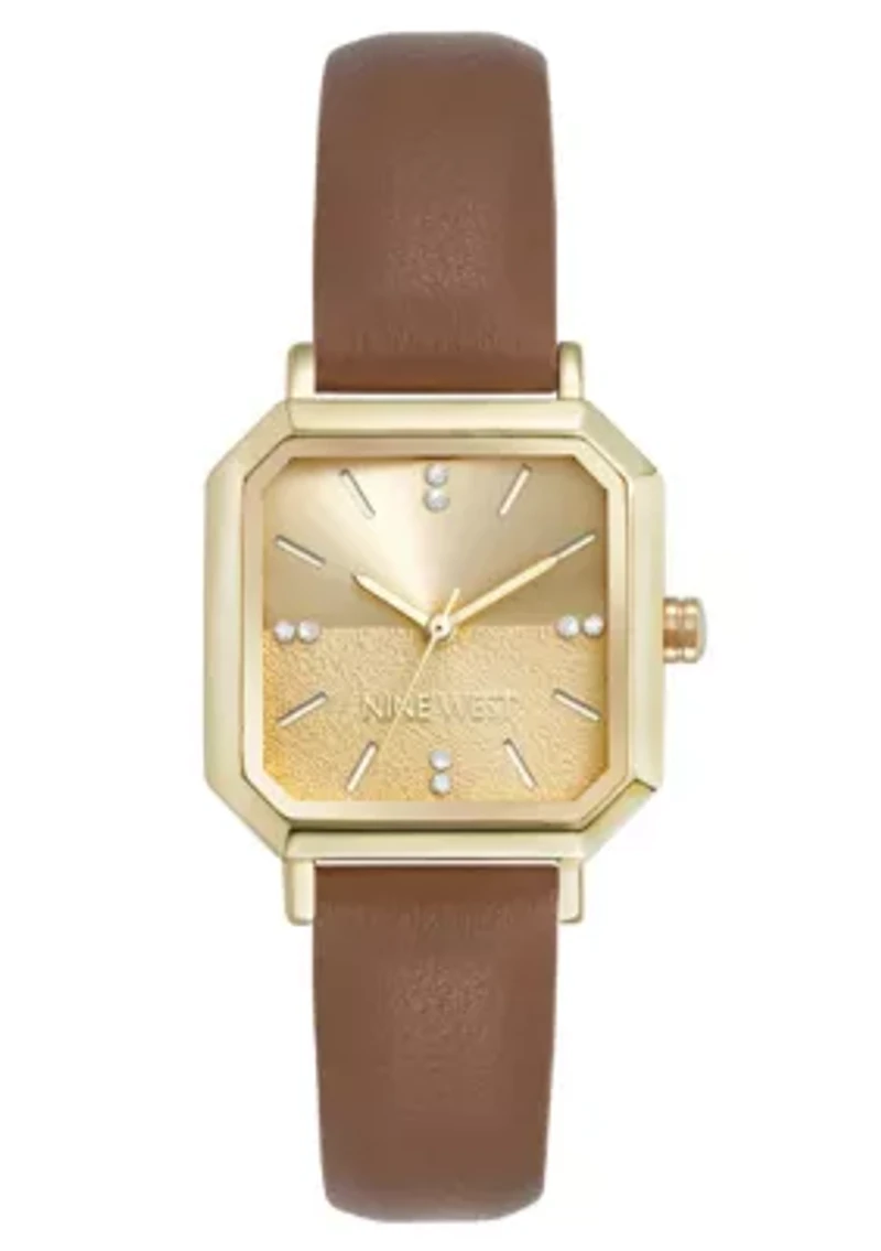 Women's Square Brown Faux Leather Band Watch