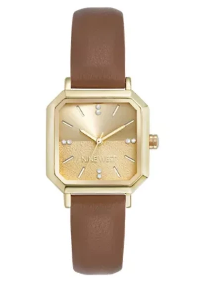 Women's Square Brown Faux Leather Band Watch