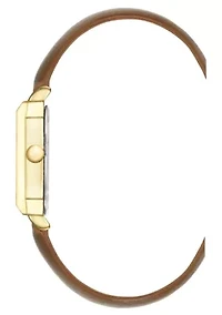 Women's Square Brown Faux Leather Band Watch