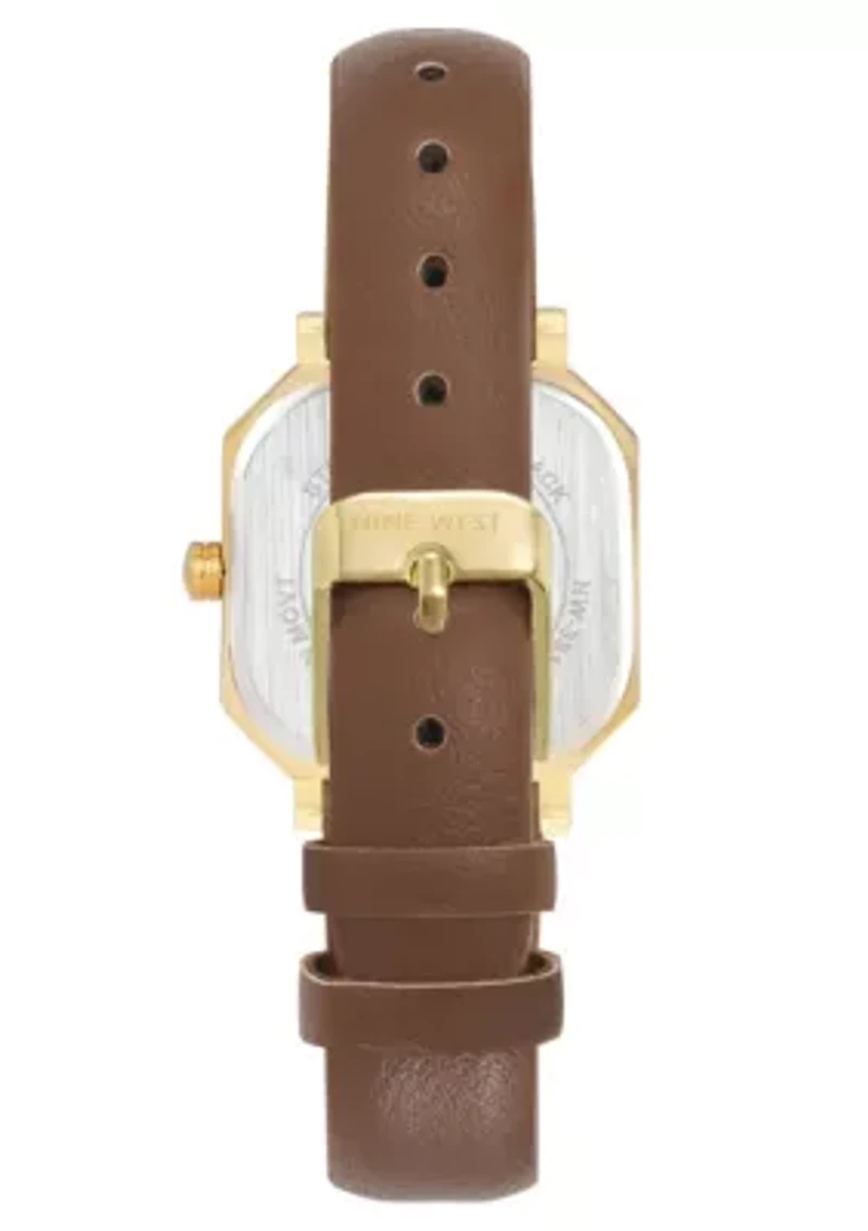 Women's Square Brown Faux Leather Band Watch